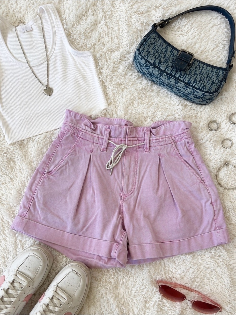 Carly High-Waist Inverted Pleat Paper Bag Waist Shorts